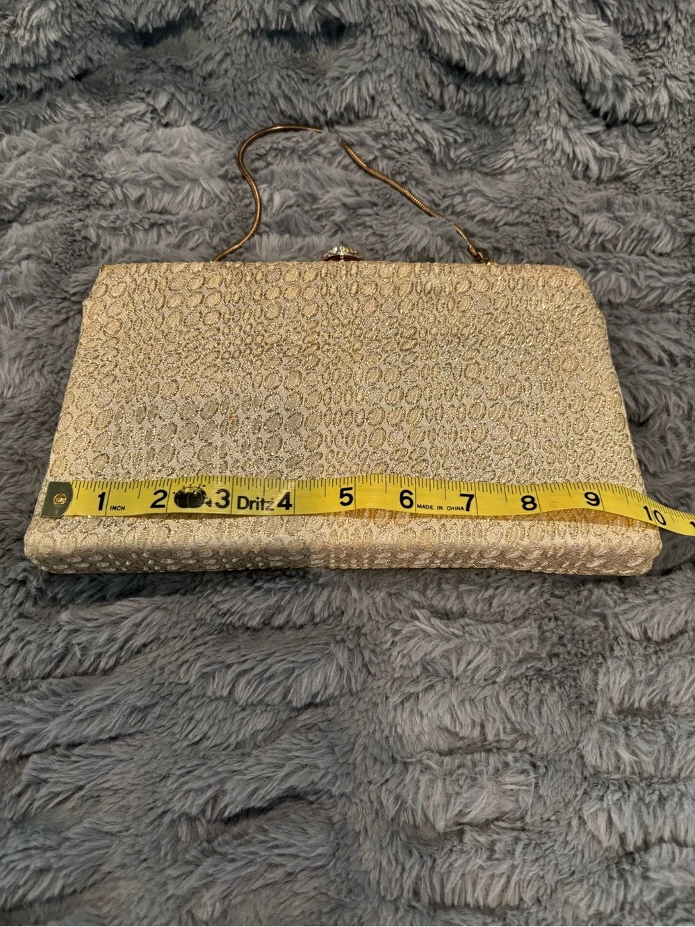 Vintage Bobbie Jerome Textured Gold Evening Clutch with Crystal Kiss Lock